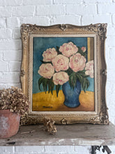 Load image into Gallery viewer, French vintage signed &amp; dated still life floral oil painting on canvas in Montparnsse frame