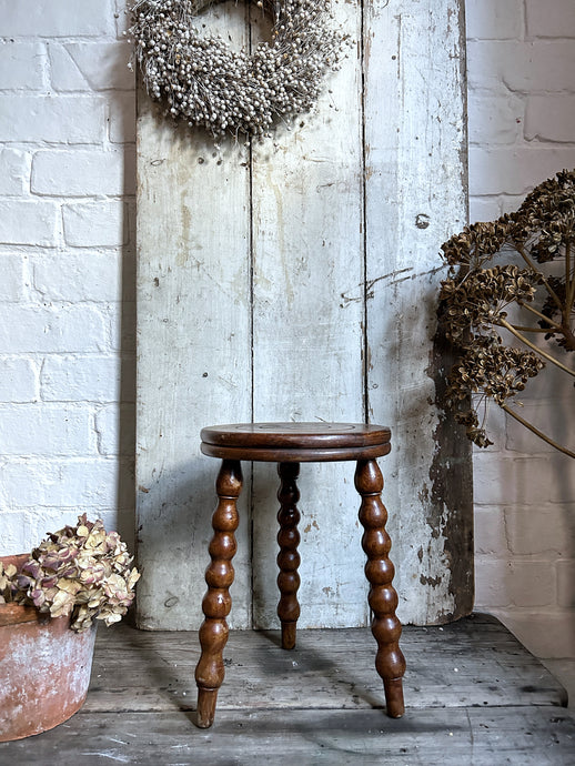 French vintage tripod 3 legged wooden bobbin stool