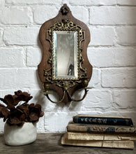 Load image into Gallery viewer, French Antique wooden &amp; brass Girondole wall mirror candle sconce