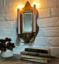 Load image into Gallery viewer, French Antique wooden &amp; brass Girondole wall mirror candle sconce