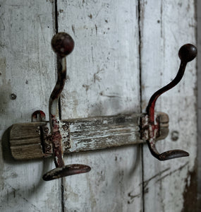 French wooden and metal coat rack hooks