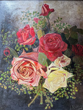 Load image into Gallery viewer, AN ANTIQUE EARLY 20TH CENTURY FLORAL STILL LIFE OIL PAINTING ON CANVAS DATED 1911