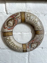 Load image into Gallery viewer, Georgian antique 1808 HMS Caledonia Ship souvenir Wooden hand painted lifebouy