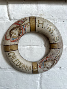 Georgian antique 1808 HMS Caledonia Ship souvenir Wooden hand painted lifebouy