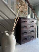 Load image into Gallery viewer, Georgian antique mahogany table top chest of drawers with inlaid bone escutcheons