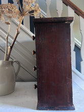 Load image into Gallery viewer, Georgian antique mahogany table top chest of drawers with inlaid bone escutcheons