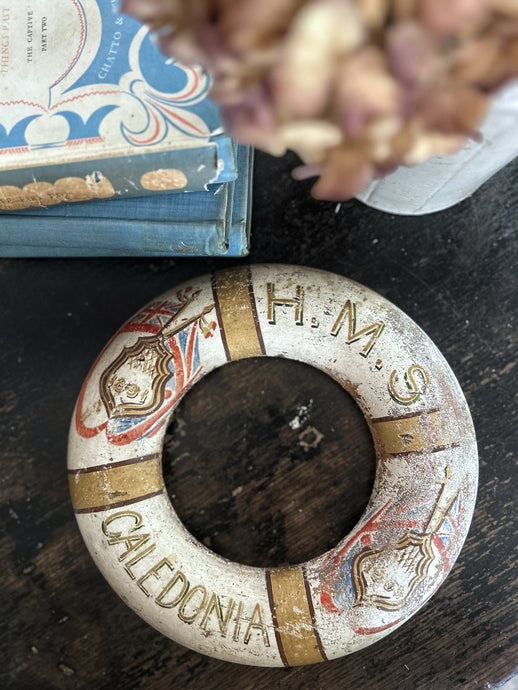 Georgian antique 1808 HMS Caledonia Ship souvenir Wooden hand painted lifebouy