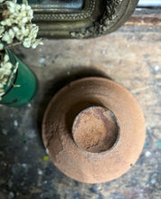 Load image into Gallery viewer, Green Hand painted studio pottery terracotta bowl on pedestal