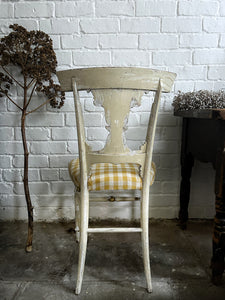 Gustavian style Trompe L'oeil hand painted chair with yellow gingham seat