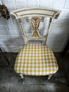 Gustavian style Trompe L'oeil hand painted chair with yellow gingham seat