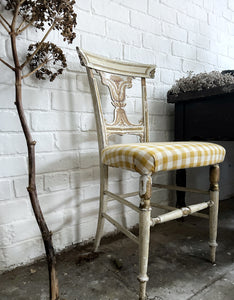 Gustavian style Trompe L'oeil hand painted chair with yellow gingham seat