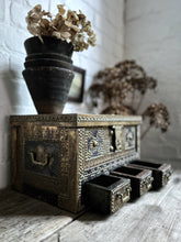 Load image into Gallery viewer, Hardwood Camphorwood brass metal studded Zanzibar spice chest with 3 drawers