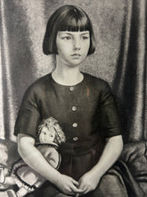 Load image into Gallery viewer, Harry Morley 1930's girl with doll original book plate print in vintage frame