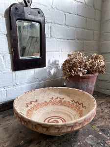 Hungarian Eastern European hand painted terracotta pale pink large bowl