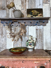 Load image into Gallery viewer, A Blue Painted Hungarian primitive wooden peg coat rack with shelf