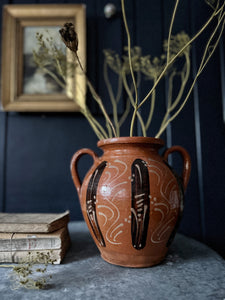 Vintage Hungarian terracotta glazed decorative painted pot jug