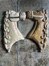 Load image into Gallery viewer, Pair of Antique Catalonian, Spanish, Wooden carved carnival horses heads.