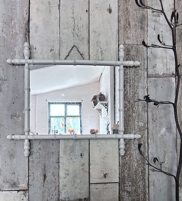 Vintage French White Oxford cross faux bamboo mirror