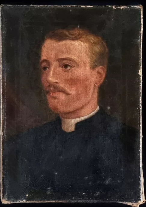 Folk Art 19th Century Victorian clergyman Pastor oil painting portrait on canvas