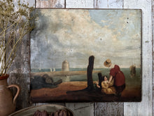 Load image into Gallery viewer, An antique folk art primitive naive 19th Century portrait seascape oil painting on canvas