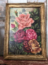 Load image into Gallery viewer, A French vintage signed floral still life oil painting on board signed in gilt frame