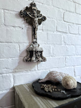 Load image into Gallery viewer, A French antique church wall hung plaster cross &amp; religious figure