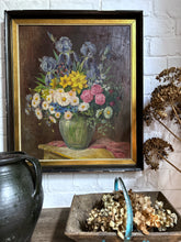 Load image into Gallery viewer, Vintage 1946 floral still life oil painting on canvas signed &amp; dated.