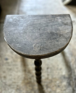 A small French vintage 3 legged bobbin stool dark wood