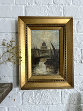 Load image into Gallery viewer, An antique oil painting on canvas of London with Thames barges on the river