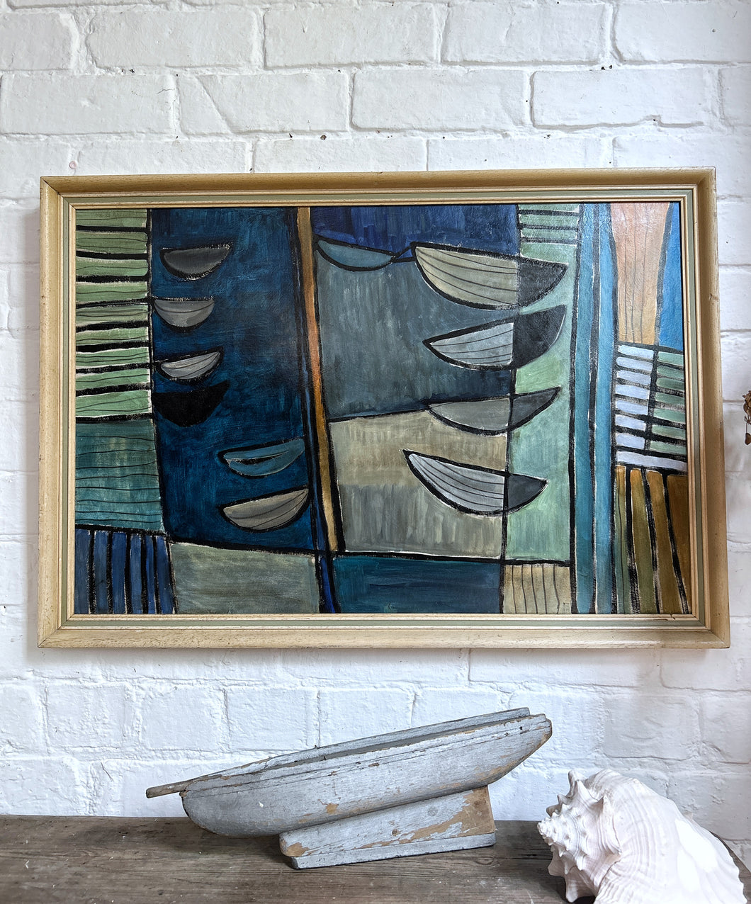 A mid 20th century framed abstract oil painting St Ives Cornish school In the style of Terry Frost