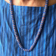Load image into Gallery viewer, Venetian antique glass trade beads blue red starburst faceted design