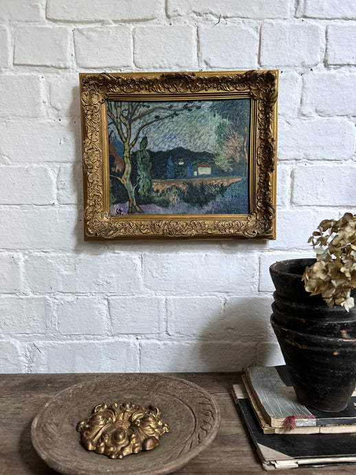 A beautiful antique impressionist landscape oil painting on stretched canvas