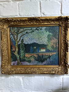 A beautiful antique impressionist landscape oil painting on stretched canvas