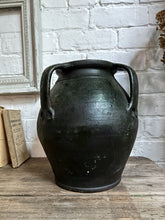 Load image into Gallery viewer, A vintage dark green unglazed terracotta Hungarian pot