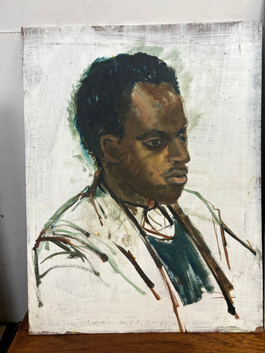 Mid Century oil on board portrait painting