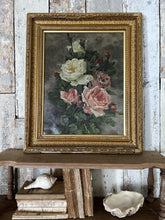 Load image into Gallery viewer, An antique early 20th Century still life floral oil painting on canvas in gilt frame