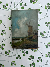 Load image into Gallery viewer, Antique landscape oil painting on canvas with Windmill