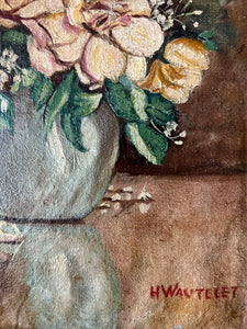 A signed French antique early 20th Century Floral still life oil painting on canvas