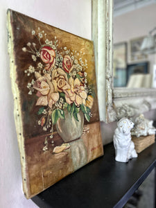 A signed French antique early 20th Century Floral still life oil painting on canvas