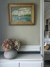 Load image into Gallery viewer, Antique early 20th Century impressionist style landscape oil painting on canvas boat on lake