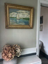 Load image into Gallery viewer, Antique early 20th Century impressionist style landscape oil painting on canvas boat on lake