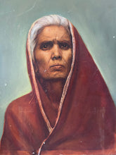 Load image into Gallery viewer, Indian lady in red sari vintage portrait painting