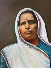 Load image into Gallery viewer, Indian lady in white sari &amp; bindi vintage portrait painting