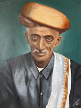 Load image into Gallery viewer, Indian man in large yellow cap vintage portrait painting