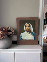Load image into Gallery viewer, Indian lady in white sari &amp; bindi vintage portrait painting