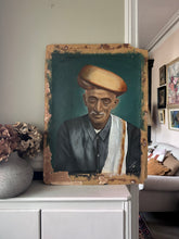 Load image into Gallery viewer, Indian man in large yellow cap vintage portrait painting
