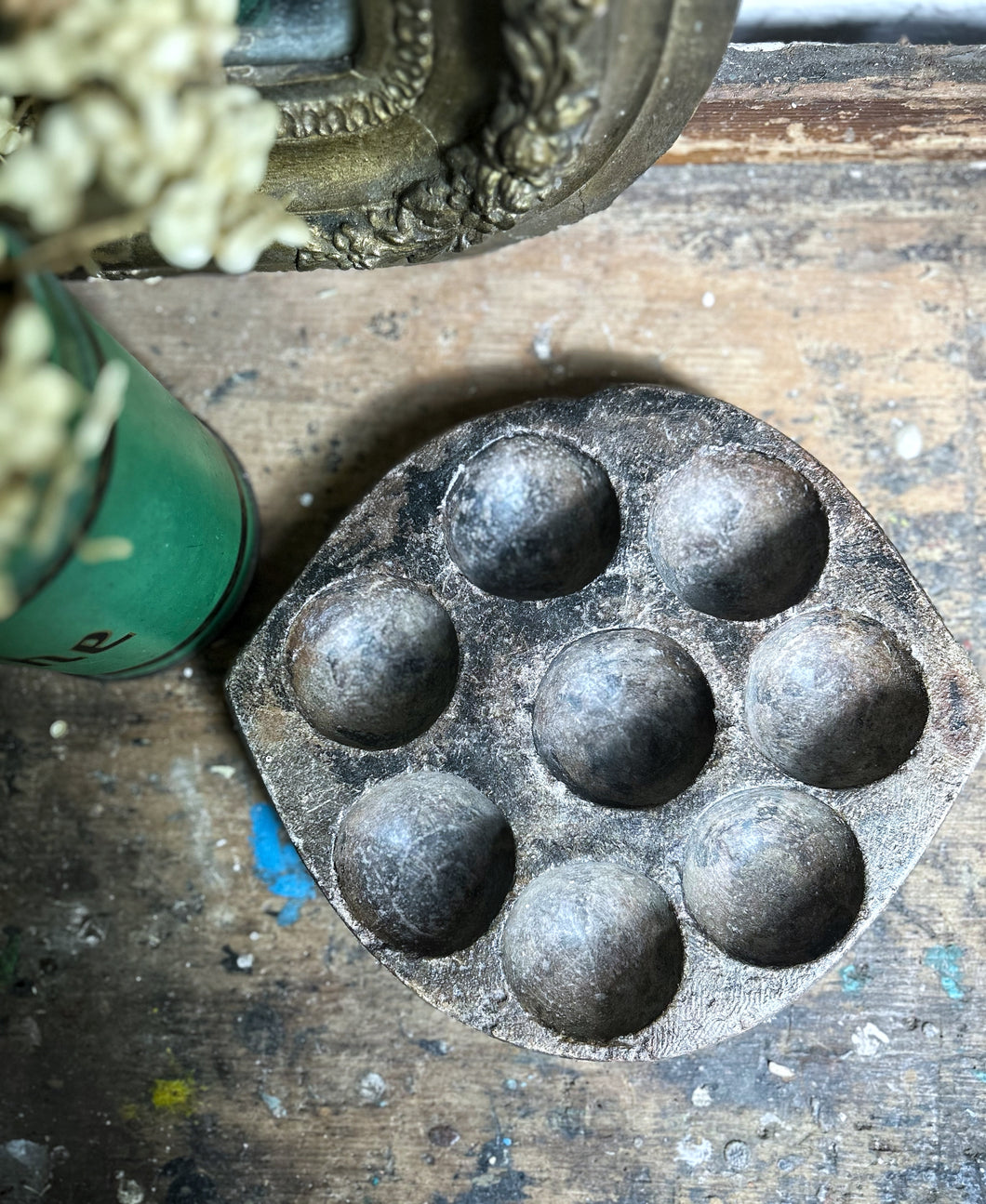 Indian vintage salvaged stone Idli dish plate