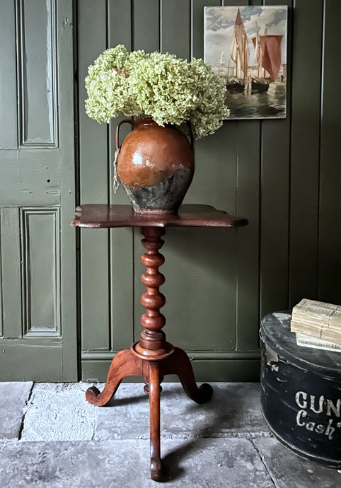 Irish 19th Century antique Cherry wood bobbin side table with serpentine top