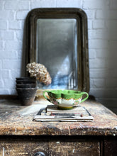 Load image into Gallery viewer, Italian vintage majolica hand painted green pottery dish with handles