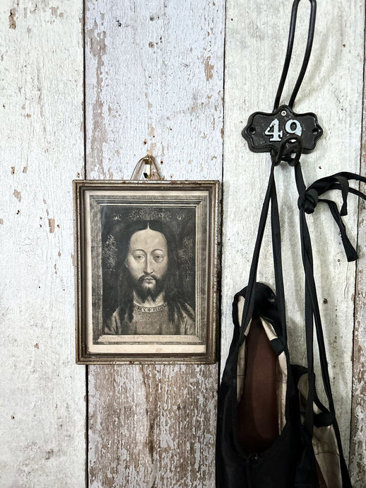 Jan Van Eyck antique religious print of Christ from Belgium in antique frame